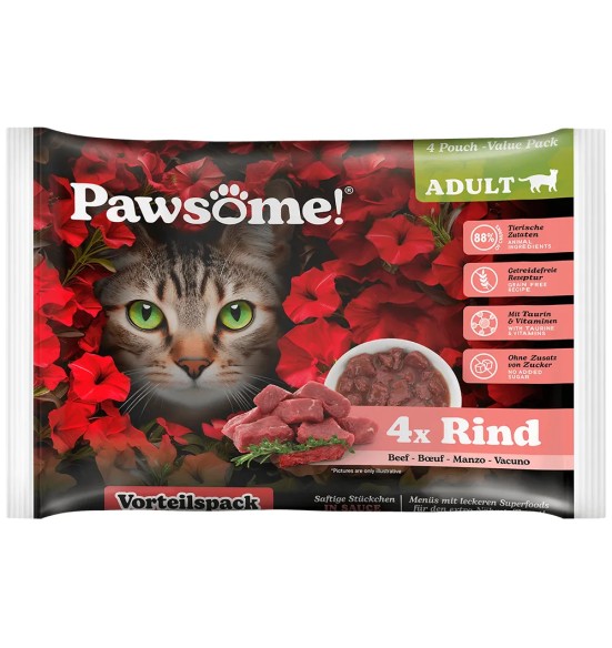 Pawsome! einekotike kassidele, veiseliha tükid kastmes, teraviljavaba