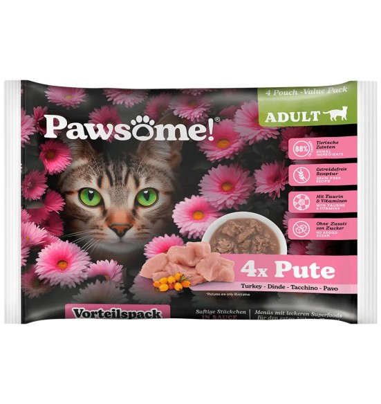 Pawsome! einekotike kassile, kalkuniliha tükid kastmes, teraviljavaba