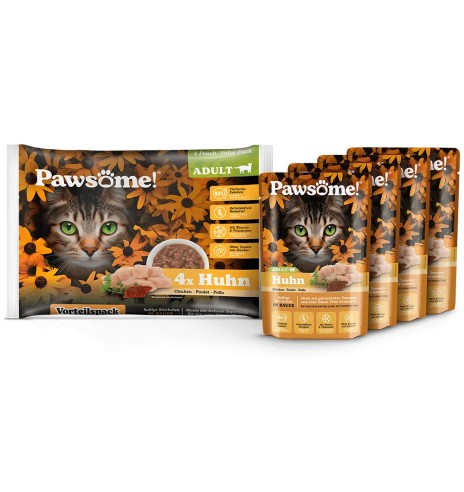 Корм консервированный Pawsome! для кошек в пакетике, кусочки курицы в соусе, беззерновой