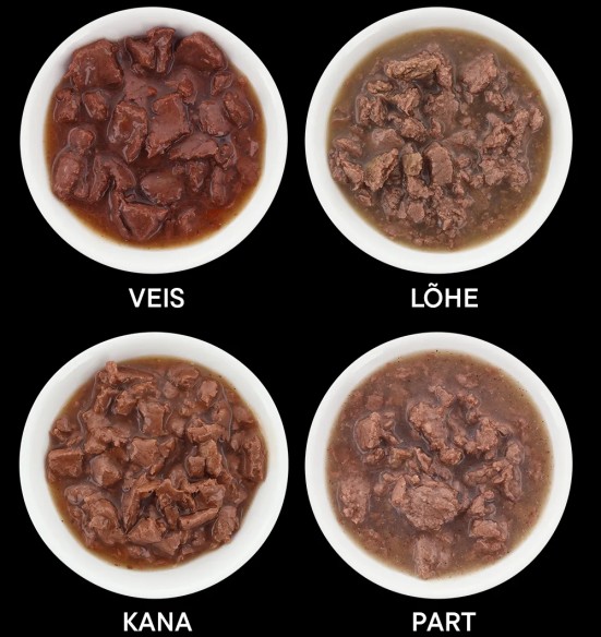 Pawsome! einekotikesed kassidele, MIX neljane pakk (veis, lõhe, kana, part)