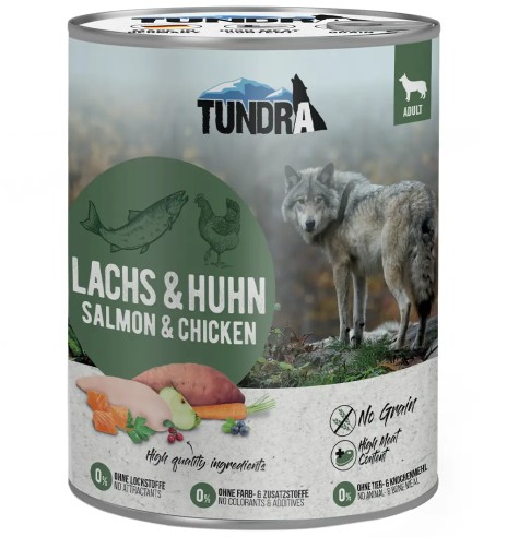 Влажный беззерновой корм TUNDRA для собак с лососем и курицей