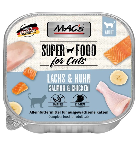 MAC's konserv kassile (97% liha) LÕHE, KANA, teraviljavaba, kausike (Superfood Cat Salmon & Chicken)