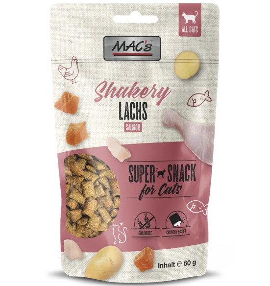 MAC's Shakery лакомство для кошки, подушечки с начинкой из лосося, хрустящие и мягкие