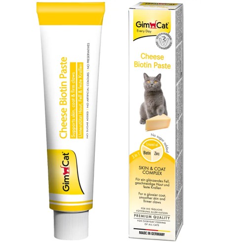 Паста для кошек, поддерживающая здоровье кожи и шерсти, с сыром, Cheese Biotin Paste (GimCat)