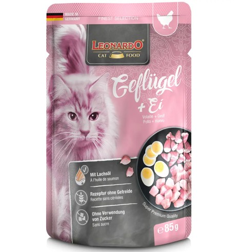 LEONARDO CLASSIC консервированный корм для кошек, с мясом птицы и яйцами, в пакетике