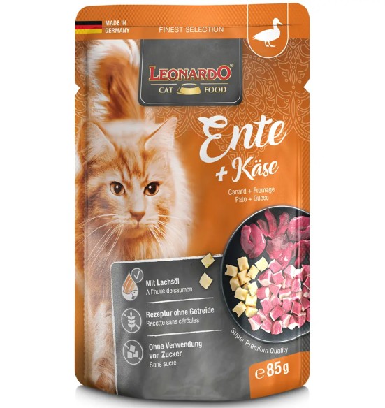 LEONARDO CLASSIC консервированный корм для кошек, с уткой и сыром, в пакетике