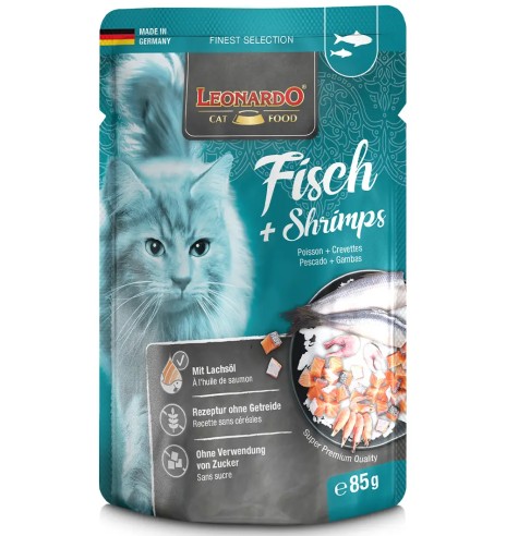 LEONARDO CLASSIC консервированный корм для кошек рыба с креветками, в пакетике