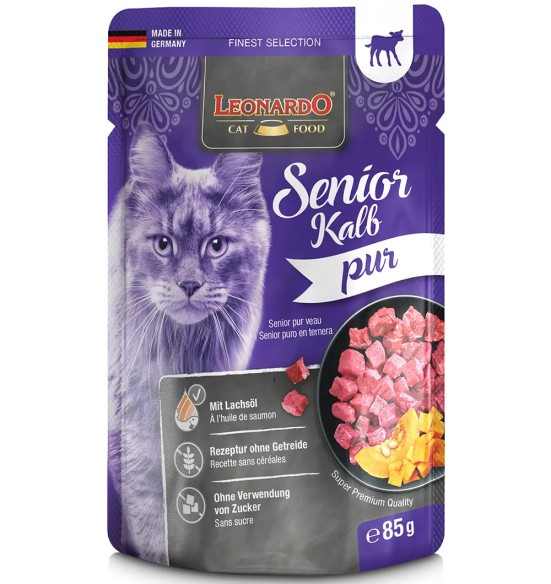LEONARDO CLASSIC консервированный корм с телятиной для пожилых кошек, в пакетике
