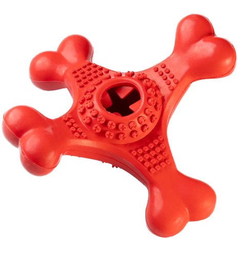 Игрушка для собак, прочная, для наполнения лакомством, с эффектом чистки зубов, Red Titan 4bones (GimDog)