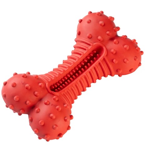 Игрушка для собак, прочная, для наполнения лакомством, с эффектом чистки зубов, Red Titan Curvy Bone (GimDog)