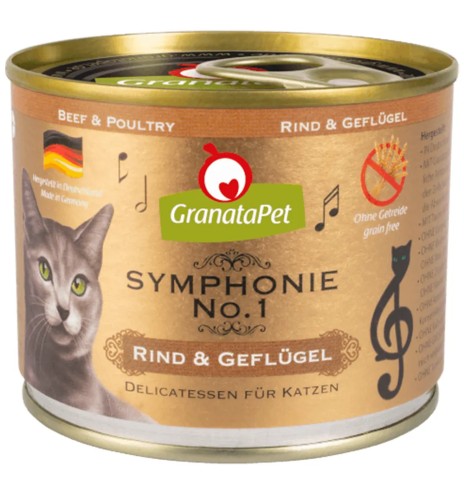 Корм Symphonie No.1 беззерновой консервированный для кошек ГОВЯДИНА и ДОМАШНЯЯ ПТИЦА (GranataPet)