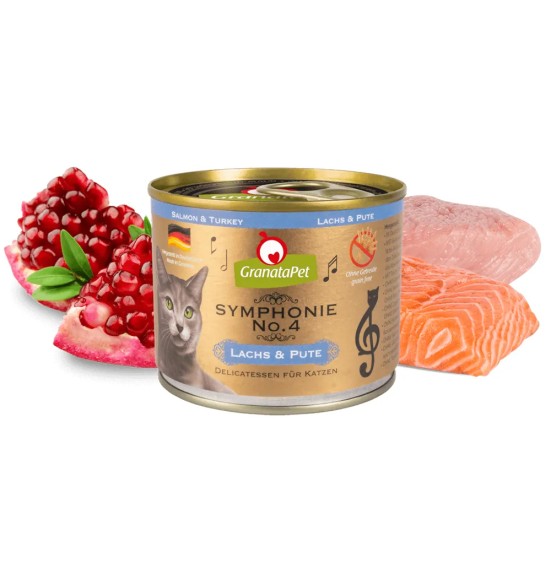 Корм консервированный Symphonie No.4 беззерновой для кошек ЛОСОСЬ и ИНДЕЙКА (GranataPet)
