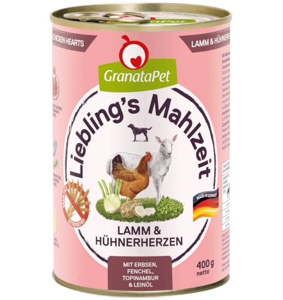 Liebling´s Mahlzeit TERAVILJAVABA koerakonserv LAMBALIHA ja KANASÜDAMED (65%) HERNESTE, APTEEGITILLI, MAAPIRNI, LINASEEMNEÕLIGA