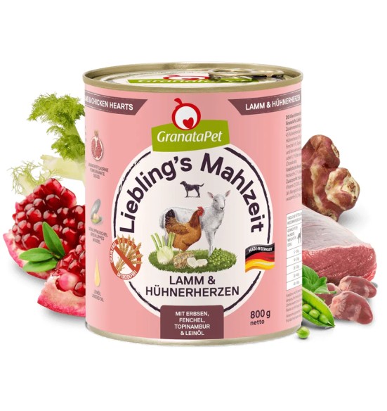 Liebling´s Mahlzeit TERAVILJAVABA koerakonserv LAMBALIHA ja KANASÜDAMED (65%) HERNESTE, APTEEGITILLI, MAAPIRNI, LINASEEMNEÕLIGA