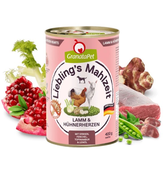 Liebling´s Mahlzeit TERAVILJAVABA koerakonserv LAMBALIHA ja KANASÜDAMED (65%) HERNESTE, APTEEGITILLI, MAAPIRNI, LINASEEMNEÕLIGA