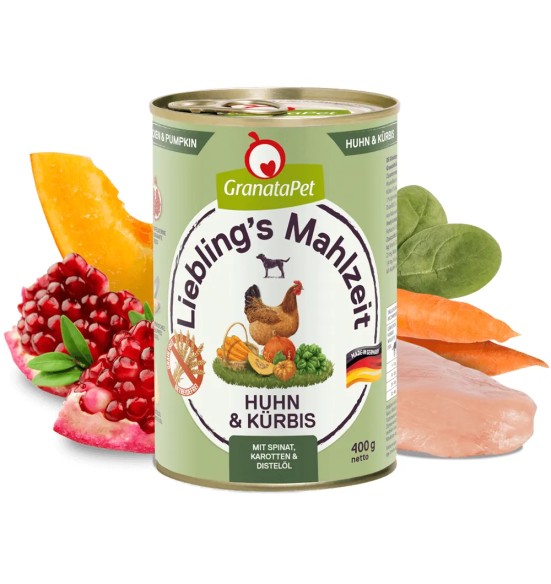 Liebling´s Mahlzeit TERAVILJAVABA konservtoit koertele KANALIHA (65%) ja KÕRVITS koos SPINATI, PORGANDITE ning OHAKAÕLIGA