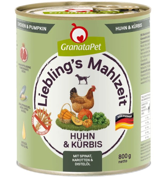 Liebling´s Mahlzeit TERAVILJAVABA konservtoit koertele KANALIHA (65%) ja KÕRVITS koos SPINATI, PORGANDITE ning OHAKAÕLIGA