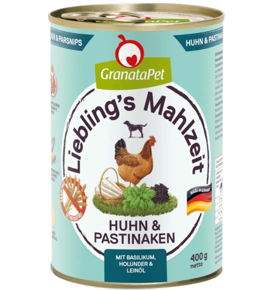 Консервы для собак Liebling´s Mahlzeit – КУРИЦА с пастернаком, базиликом и льняным маслом