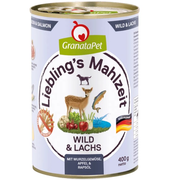 GranataPet TERAVILJAVABA konservtoit Liebling´s Mahlzeit koertele ULUKILIHA ja LÕHEGA (65%) koos JUURVILJA, ÕUNA JA RAPSIÕLIGA