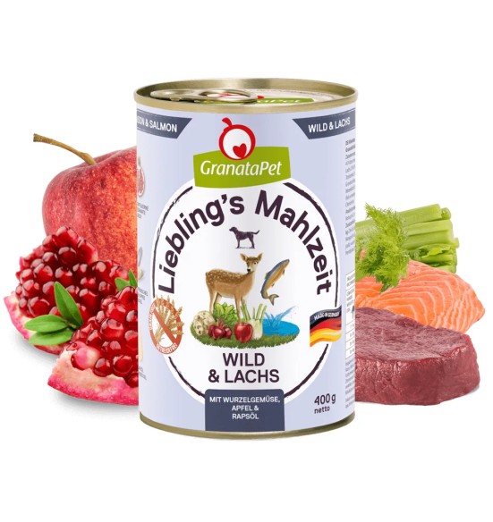 GranataPet TERAVILJAVABA konservtoit Liebling´s Mahlzeit koertele ULUKILIHA ja LÕHEGA (65%) koos JUURVILJA, ÕUNA JA RAPSIÕLIGA