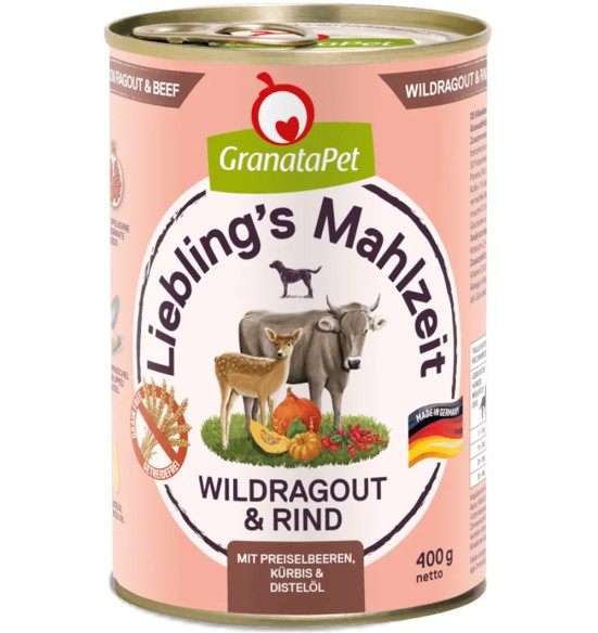 Консервы для собак Liebling´s Mahlzeit – ДИЧЬ И ГОВЯДИНА с клюквой, тыквой и маслом расторопши