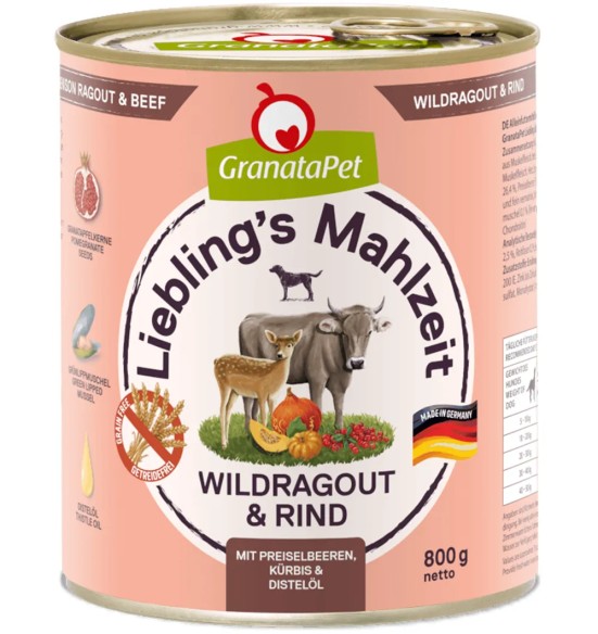 Liebling´s Mahlzeit TERAVILJAVABA konservtoit koertele ULUKILIHARAGUU ja VEISELIHAGA (65%), JÕHVIKATE, KÕRVITSA ning OHAKAÕLIGA