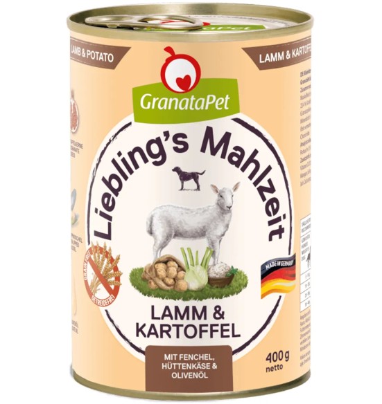 Консервы для собак Liebling´s Mahlzeit БАРАНИНА (65%) и КАРТОФЕЛЬ с фенхелем, зернистым творогом и оливковым маслом