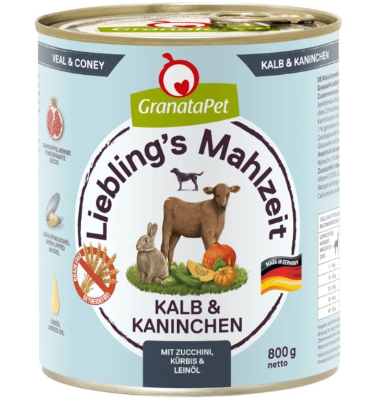 Консервы для собак Liebling´s Mahlzeit ТЕЛЯТИНА и КРОЛИК (65%) с кабачком, тыквой и льняным маслом