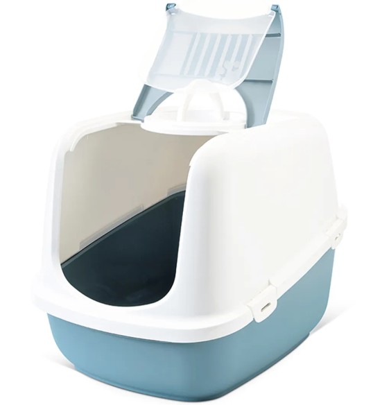 Savic Nestor Jumbo закрытый туалет для кошек крупных пород, белый / голубовато-серый