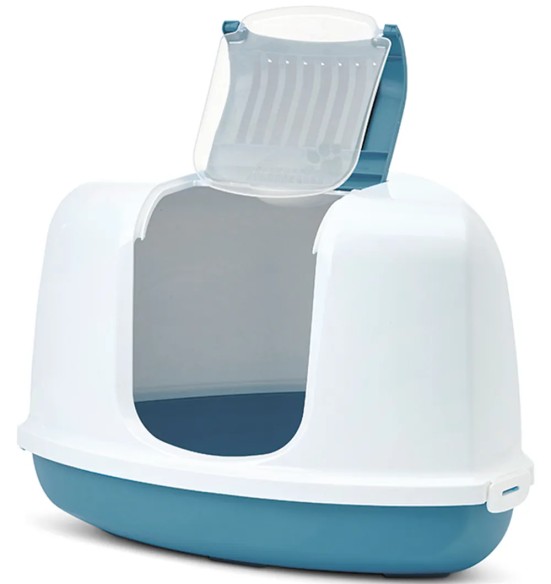 Savic Nestor Corner закрытый кошачий угловой туалет, белый-голубовато-серый