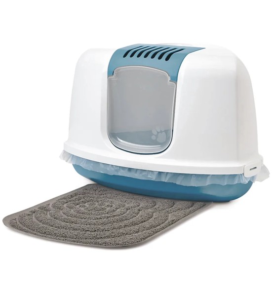 Savic Nestor Corner закрытый кошачий угловой туалет, белый-голубовато-серый