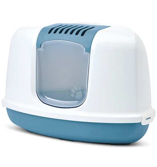 Savic Nestor Corner закрытый кошачий угловой туалет, белый-голубовато-серый