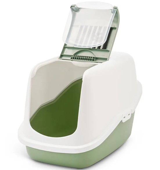 Savic Nestor закрытый туалет для кошек, белый-природный зелёный