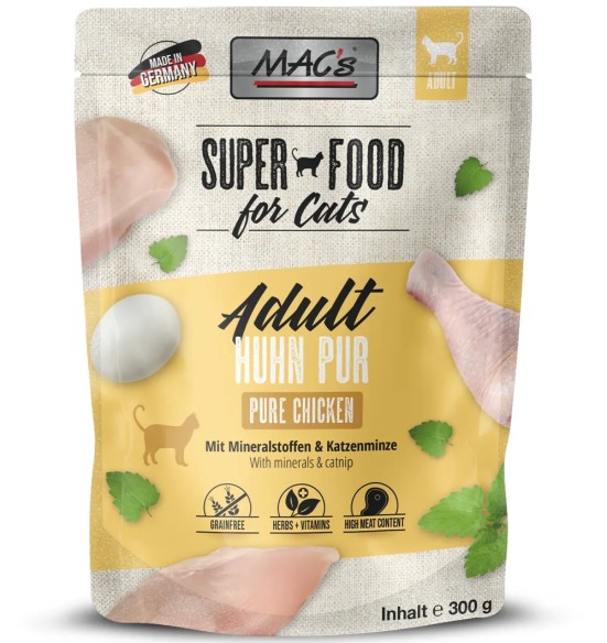 MAC`s консервированный корм в пакетиках для кошек КУРИЦА (99%) (Superfood Cat Pure Chicken)