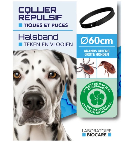 Ошейник от клещей 60 см, борьба с паразитами с помощью натуральных растительных экстрактов (Laboratoire Biocare)