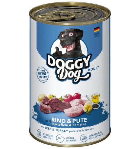 Консервы для собак DOGGY Dog с говядиной и индейкой и картофелем и помидорами