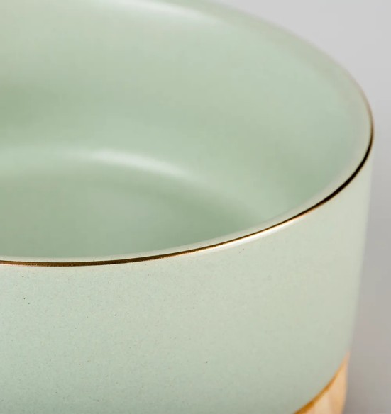 Миска керамическая на деревянной основе, зелёная, Stone Timber (Duvoplus)