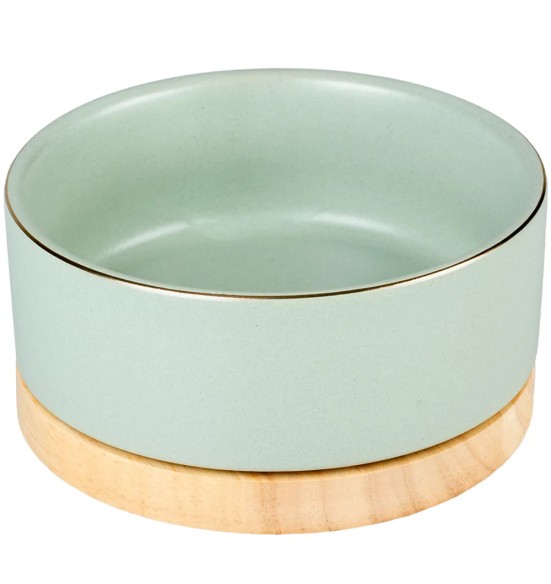 Миска керамическая на деревянной основе, зелёная, Stone Timber (Duvoplus)