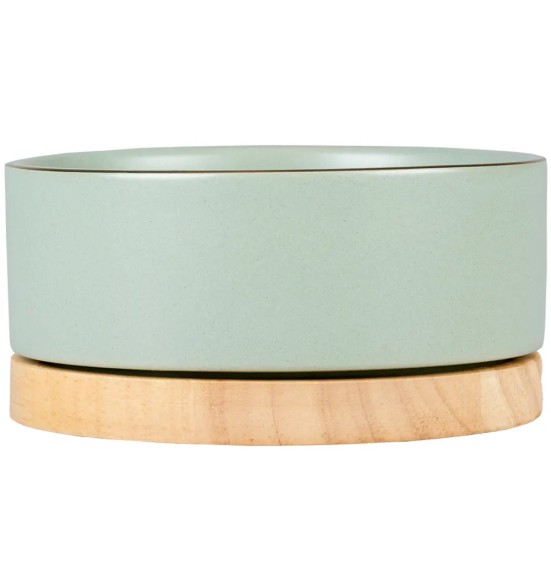 Миска керамическая на деревянной основе, зелёная, Stone Timber (Duvoplus)