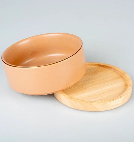 Kauss keraamiline, puidust alusel, roosa, Stone...