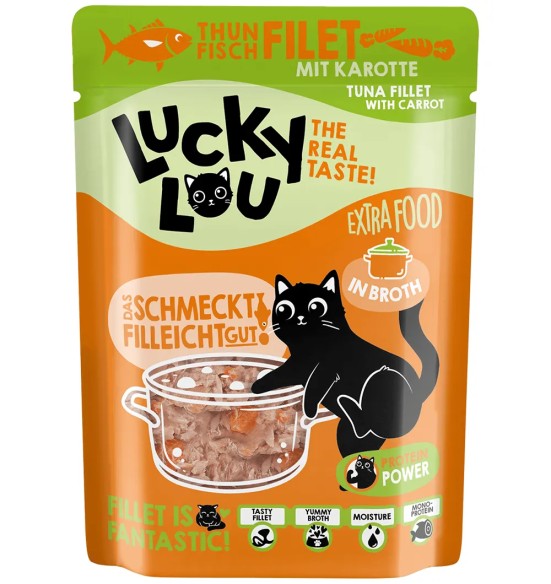 Корм для кошек беззерновой, в пакетике Lucky Lou Extra Food филе тунца с морковью в бульоне
