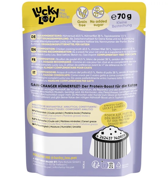 Lucky Lou Extra Food корм для кошек в пакетике, куриное филе в бульоне, беззерновой