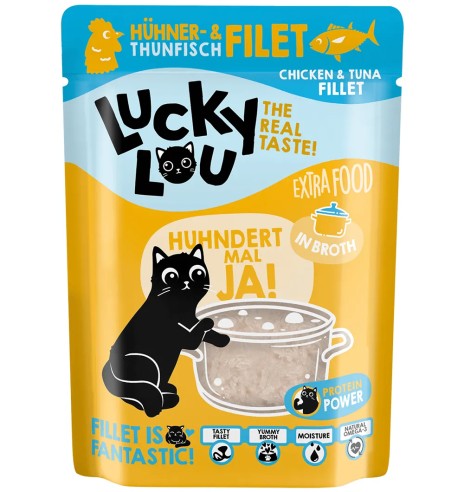 Lucky Lou Extra Food kana- ja tuunifilee puljongis, teraviljavaba kassieine kotikeses