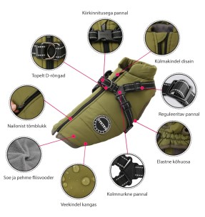 Koera talvejope traksidega, roheline (VPETBR-D57) 2