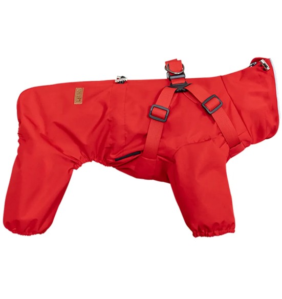 Дождевик для собак с вшитой шлейкой, с длинными штанинами, красный (VPETBR-R60)