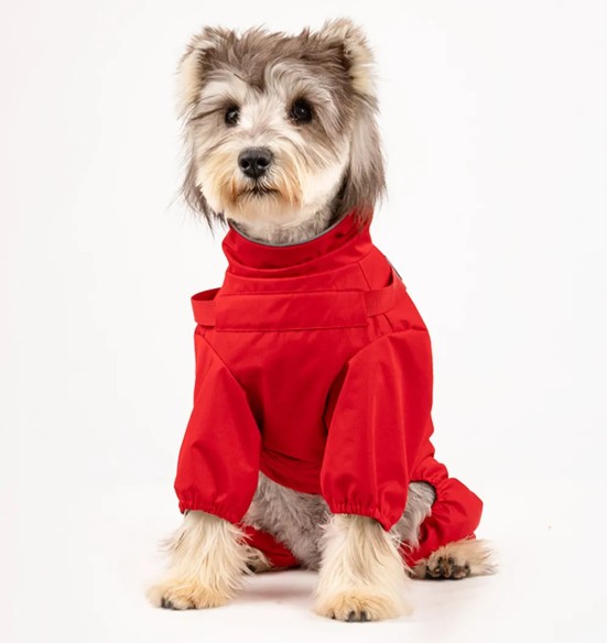 Дождевик для собак с вшитой шлейкой, с длинными штанинами, красный (VPETBR-R60)