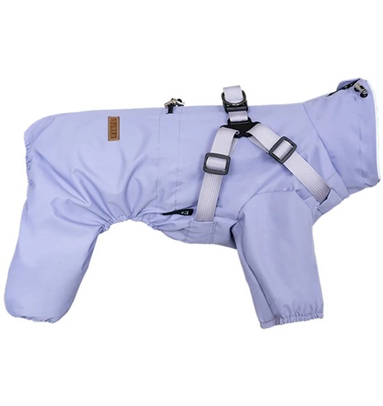 Дождевик для собак с вшитой шлейкой, с длинными штанинами, фиолетовый (VPETBR-R60)
