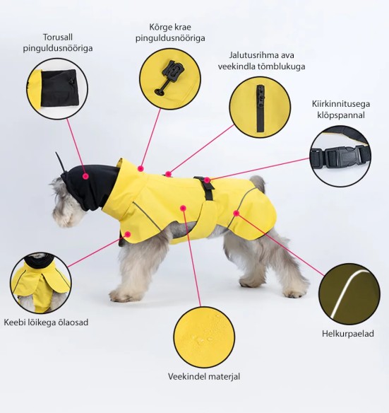 Дождевик для собаки с шарфом-трубой, желтый (VPETBR-R53)