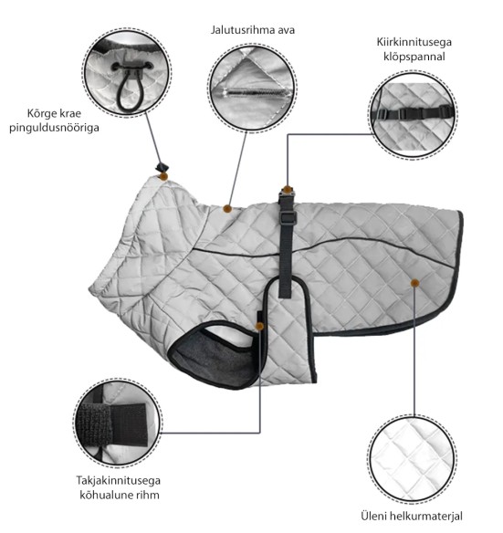 Куртка для собак из светоотражающего материала, серая Reflective (VPETBR-D63)