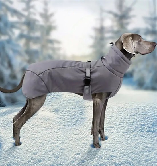 Куртка зимняя для собак, приталенного кроя, с высоким воротником, серая (VPETBR-DJ57)
